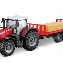 MINIATURA TRATOR MF8740S COM TRAILER 10CM